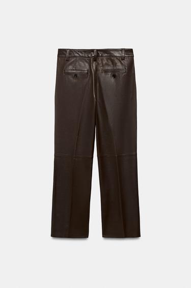 ZW COLLECTION LIMITED EDITION FLARE LEATHER TROUSERS - Brown by Zara - Image 4