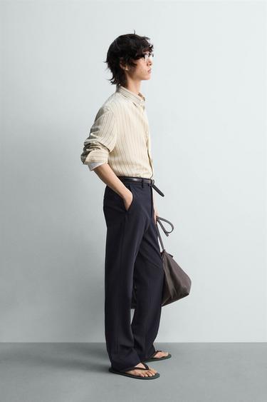 CHEMISE RELAXED FIT À RAYURES - Jaune clair de Zara - Image 3