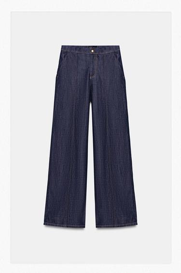 Zara Z1975 HIGH WAIST JOGGER WIDE LEG JEANS - Blue