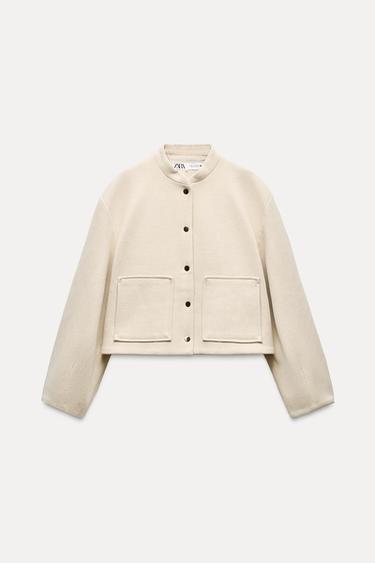 JAQUETA BOMBER CURTA COM BOLSOS DE PATCH - Areia da Zara