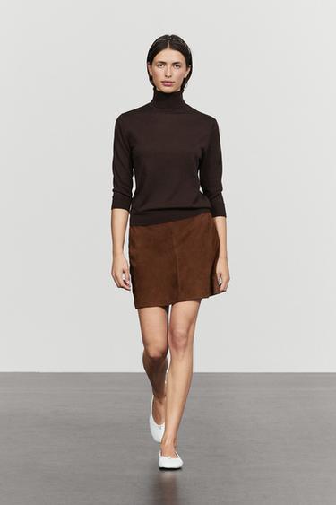 Zara Suede leather mini skirt - Brown / Taupe - Image 0
