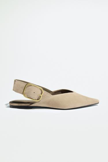 Zara SPLIT LEATHER BUCKLE SLINGBACKS - Beige