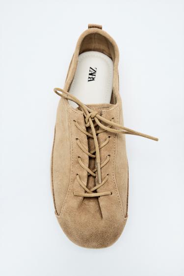 LEATHER DERBY SHOES - Brown by Zara