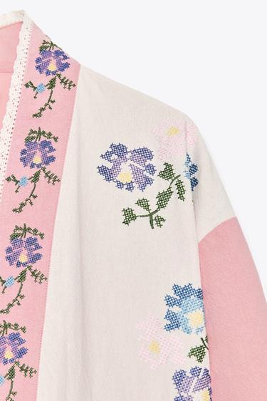 COTTON KAFTAN WITH FLORAL EMBROIDERY - Pink by Zara - Image 7