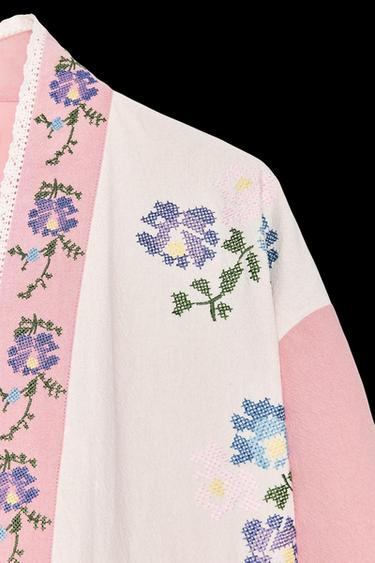 COTTON KAFTAN WITH FLORAL EMBROIDERY - Pink by Zara
