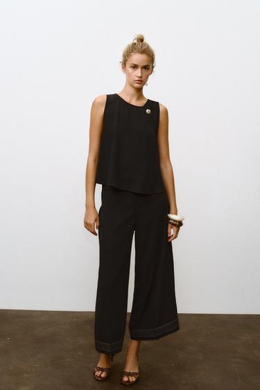 CALÇAS CULOTTE COM BAINHA PLISSADA - Preto da Zara - Imagem 0