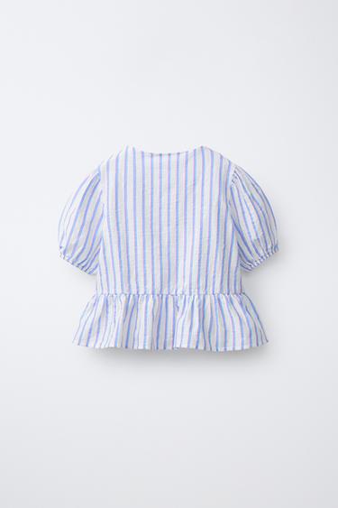 STRIPED BLOUSE WITH BOWS - Oyster-white by Zara - Image 1