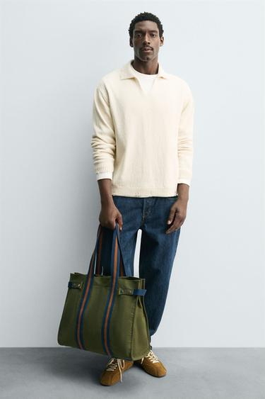 BOLSO SHOPPER TEJIDO - Verde Caqui de Zara - Imagen 0