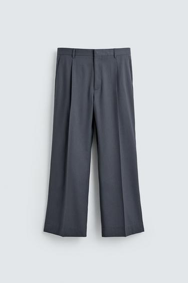 Zara 喇叭羊毛西裝褲 - 藍色
