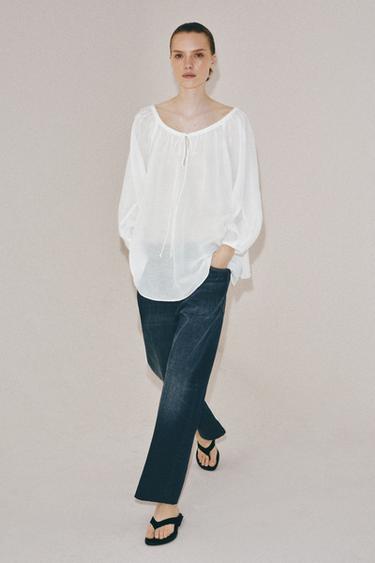 BLUSA CON LINO ZW COLLECTION - Blanco de Zara