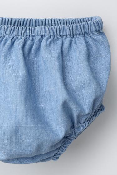 EMBROIDERED DENIM DRESS AND KNICKERS - Mid-blue by Zara - Image 3