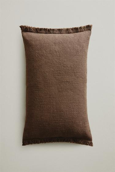 FRINGED CUSHION COVER - Brown by Zara