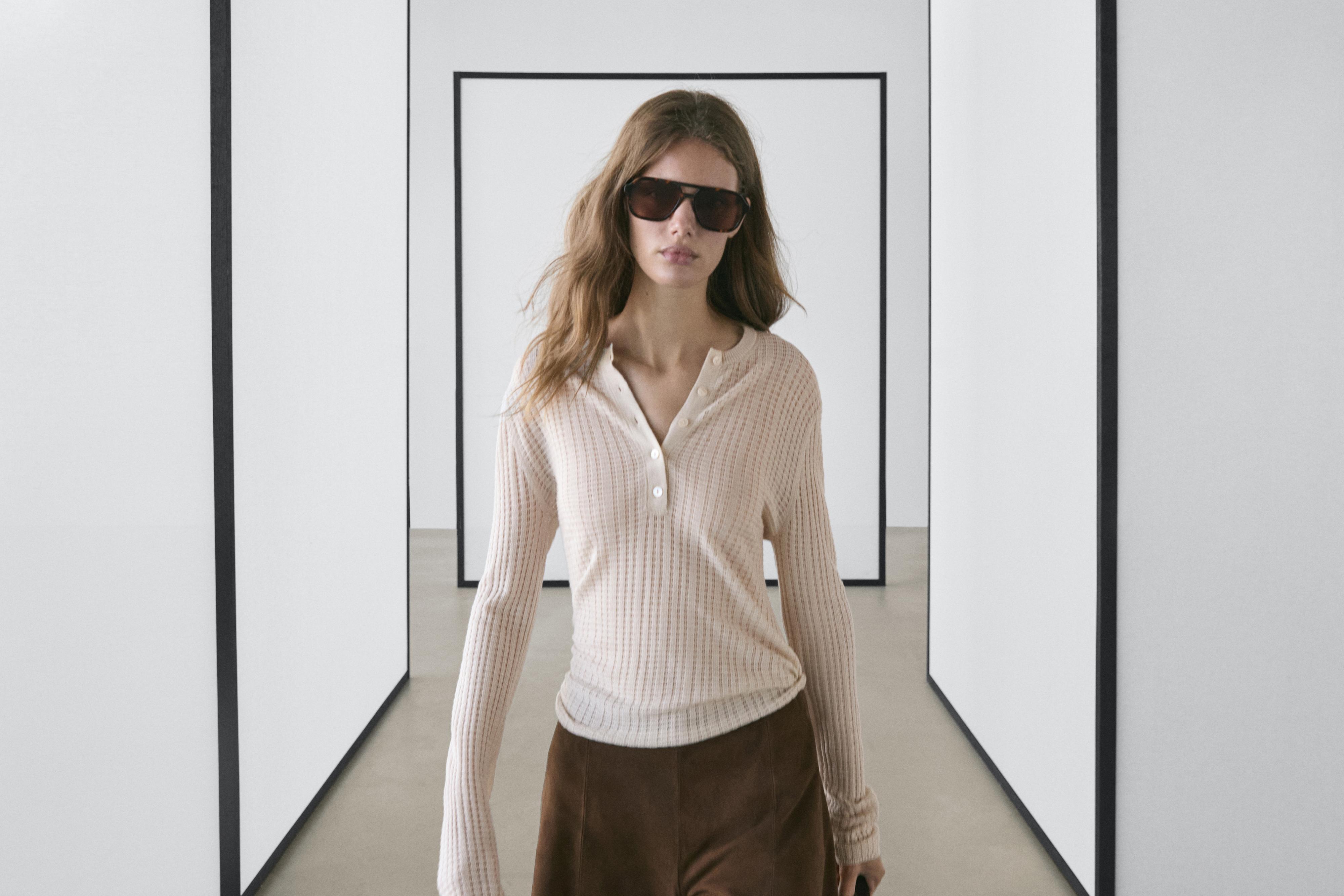 Cutwork wool blend henley sweater