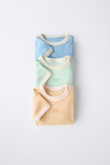 Zara THREE-PACK OF CONTRAST RIB BODYSUITS - Multicolored
