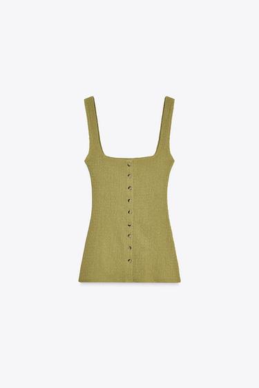 TOP TEXTURÉ À BOUTONS - Vert de Zara - Image 3