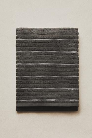 STRIPED COTTON TERRY TEA TOWEL - Grey by Zara