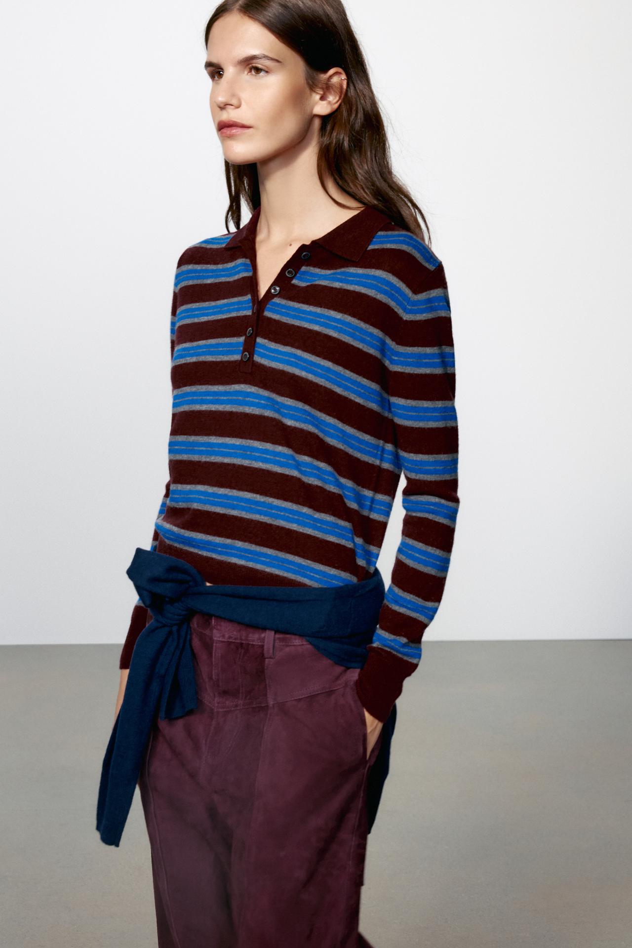 EXTRA-SOFT 100% WOOL STRIPED POLO — Burgundy