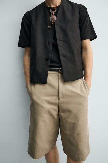 SHORT RELAXED FIT EN COTON ET LIN - brun de Zara - Image 5