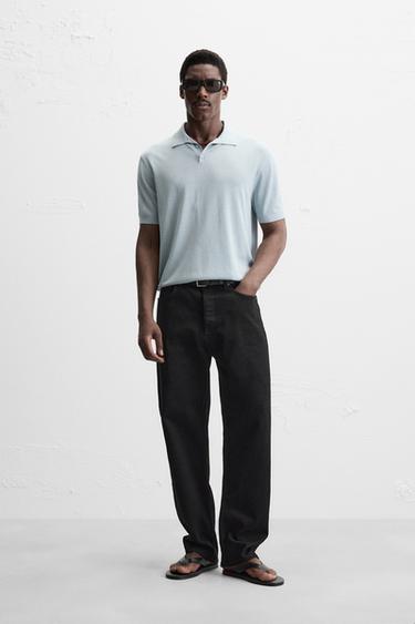 Zara COTTON-SILK KNIT POLO - Sky blue - Image 0
