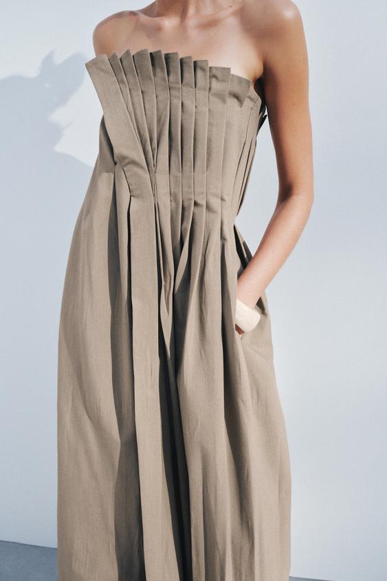 ZW COLLECTION SKLÁDANÉ MAČKANÉ ŠATY - Světlá khaki od Zara - Obrázek 1