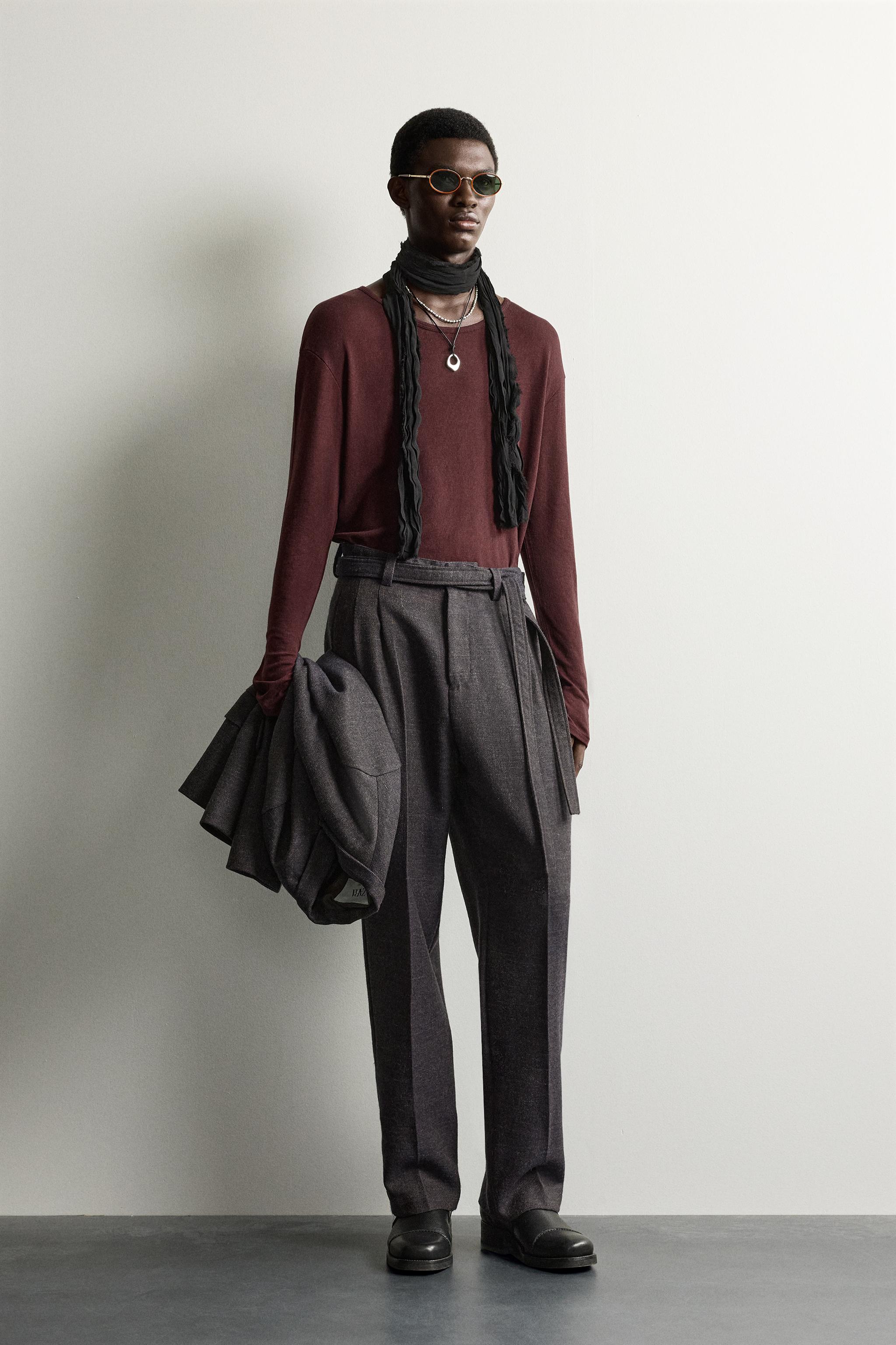 PANTALÓN CINTURÓN TRAJE ESTRUCTURA MEZCLA LANA
