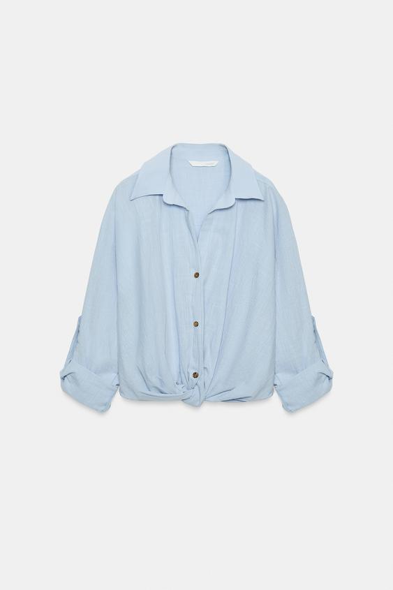 CAMISA MANGA REMANGADA - Celeste de Zara - Imagen 0