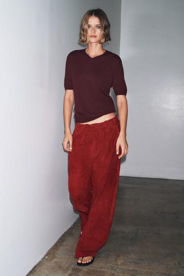 100% WOOL KNIT JUMPER SHORT SLEEVE - Wine by Zara