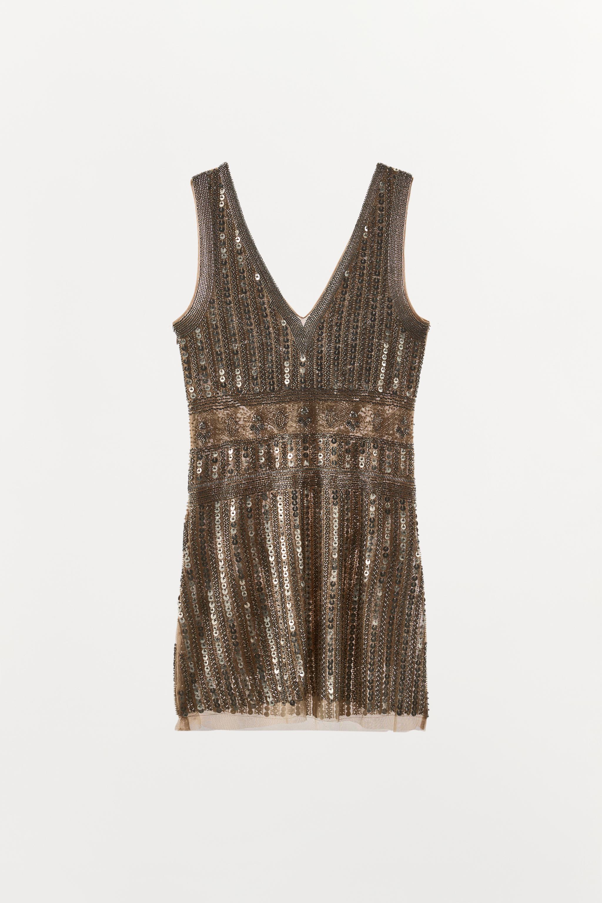 Женские платья Zara LIMITED EDITION BEADED SEQUIN MINI DRESS — фото 8