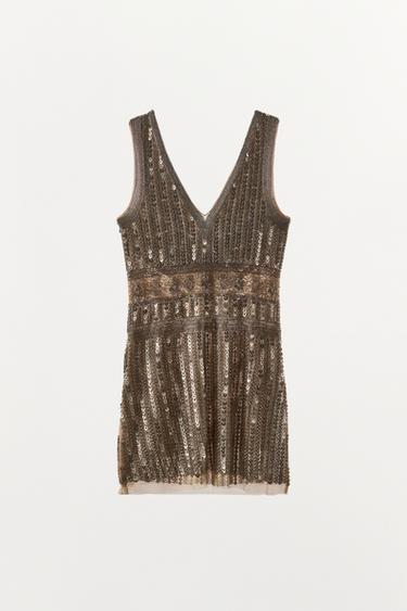 LIMITED EDITION MINI DRESS WITH BEADS AND SEQUINS - Silver by Zara - Image 7