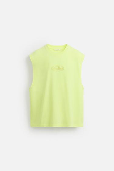 Zara RAISED PRINT TANK TOP - Neon yellow