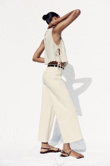 TOP BRODÉ AVEC LACETS - Blanc de Zara - Image 4