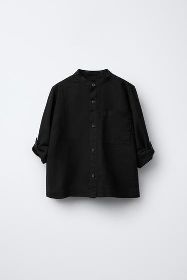 100% LINEN SHIRT WITH ADJUSTABLE SLEEVES - Black by Zara