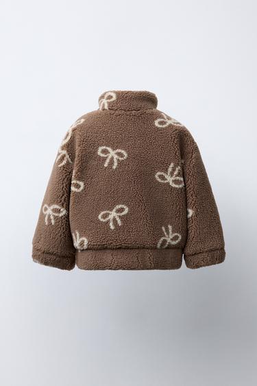 FAUX SHEARLING JACKET WITH BOWS - Brown by Zara - Image 3