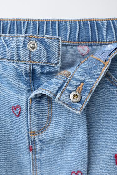 DENIM SKIRT WITH EMBROIDERED HEARTS - Blue by Zara - Image 2