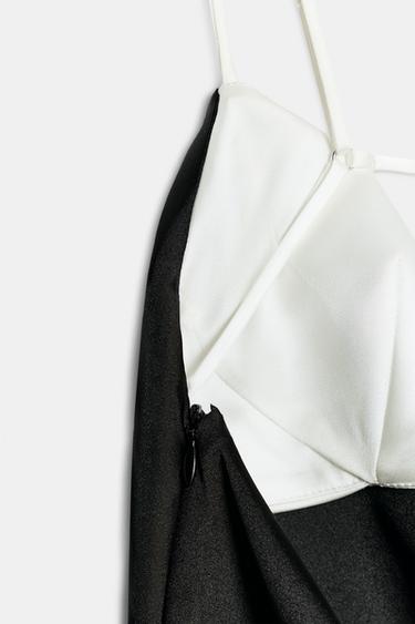 SATIN MINI DRESS WITH CONTRASTING FABRIC - Black by Zara - Image 7