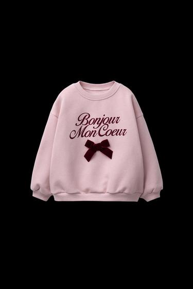 Zara VELVET BOW SWEATSHIRT - Dusty pink - Image 0