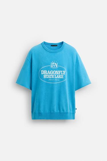 WASHED SWEATSHIRT WITH CONTRAST PRINT - Faded sky blue by Zara - Image 6