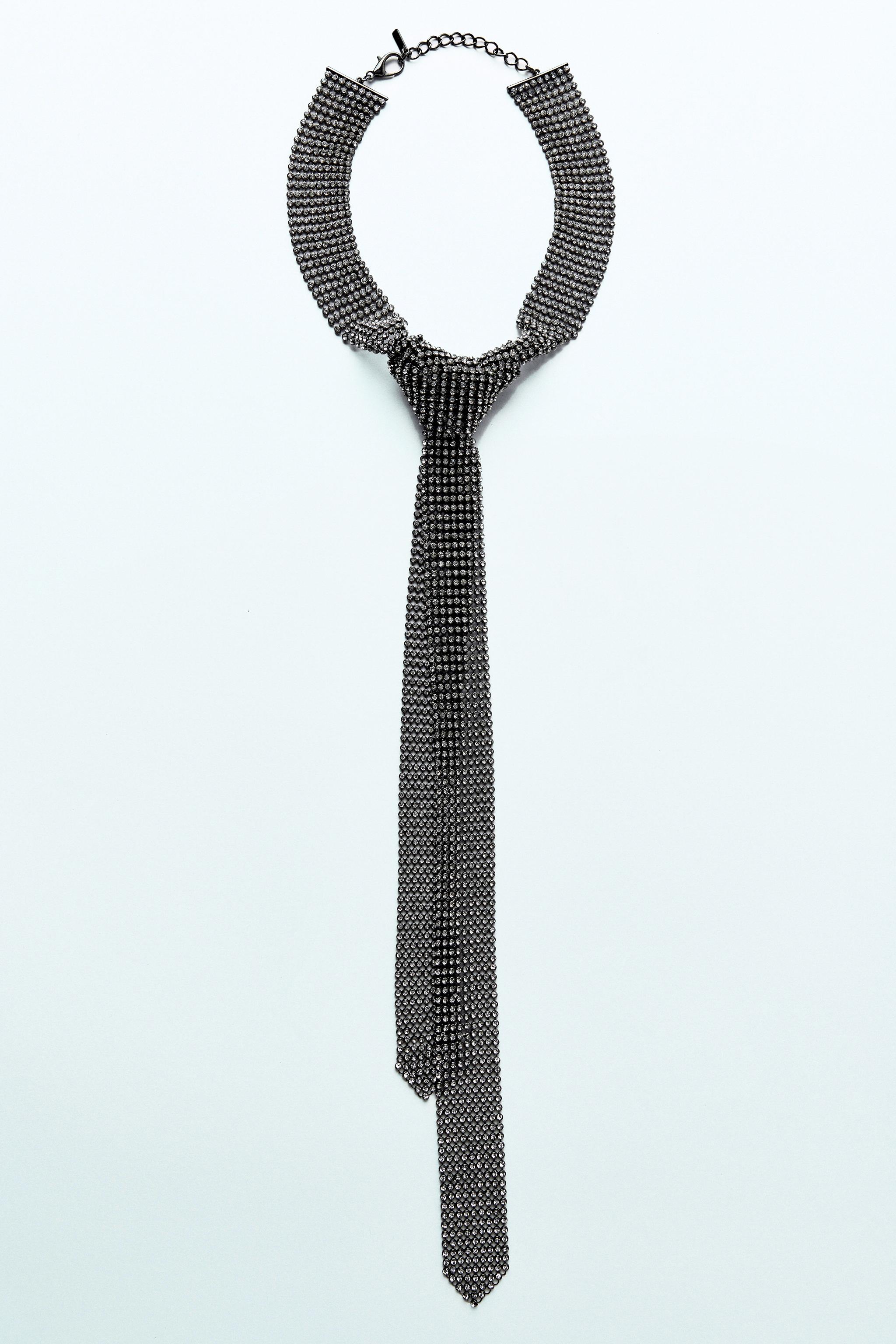 驚きの値段で - ラインストーンネクタイネックレス シルバー 日本 / Japan ZARA | アクセサリー