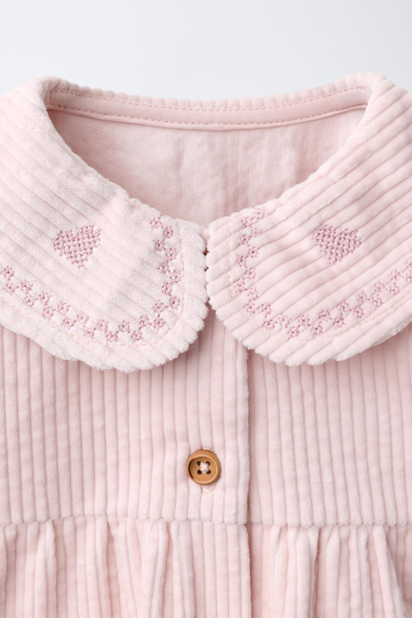Детское платье Zara Embroidered Corduroy, цвет: Пастельный розовый — фото 3