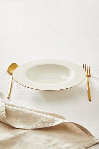 RIMMED BONE CHINA SOUP PLATE - Gold by Zara - Image 5