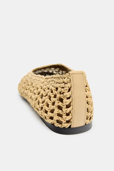 WOVEN CUT-OUT BALLET FLATS - Light beige by Zara - Image 4