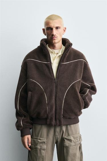 CONTRAST FAUX SHEARLING JACKET WITH TRIMS - Brown by Zara