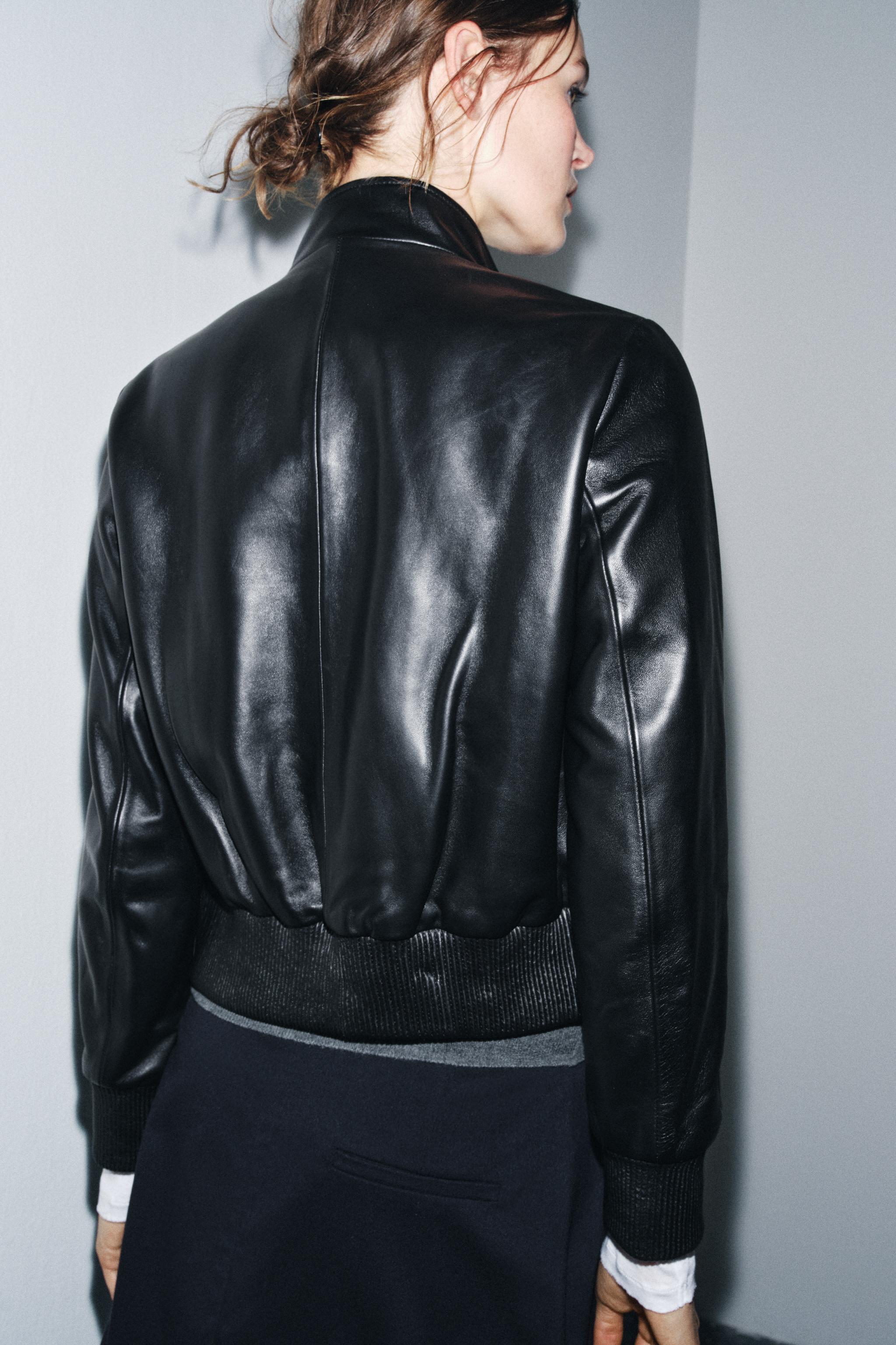 ZW COLLECTION LIMITED EDITION LEATHER BOMBER JACKET - Black | ZARA