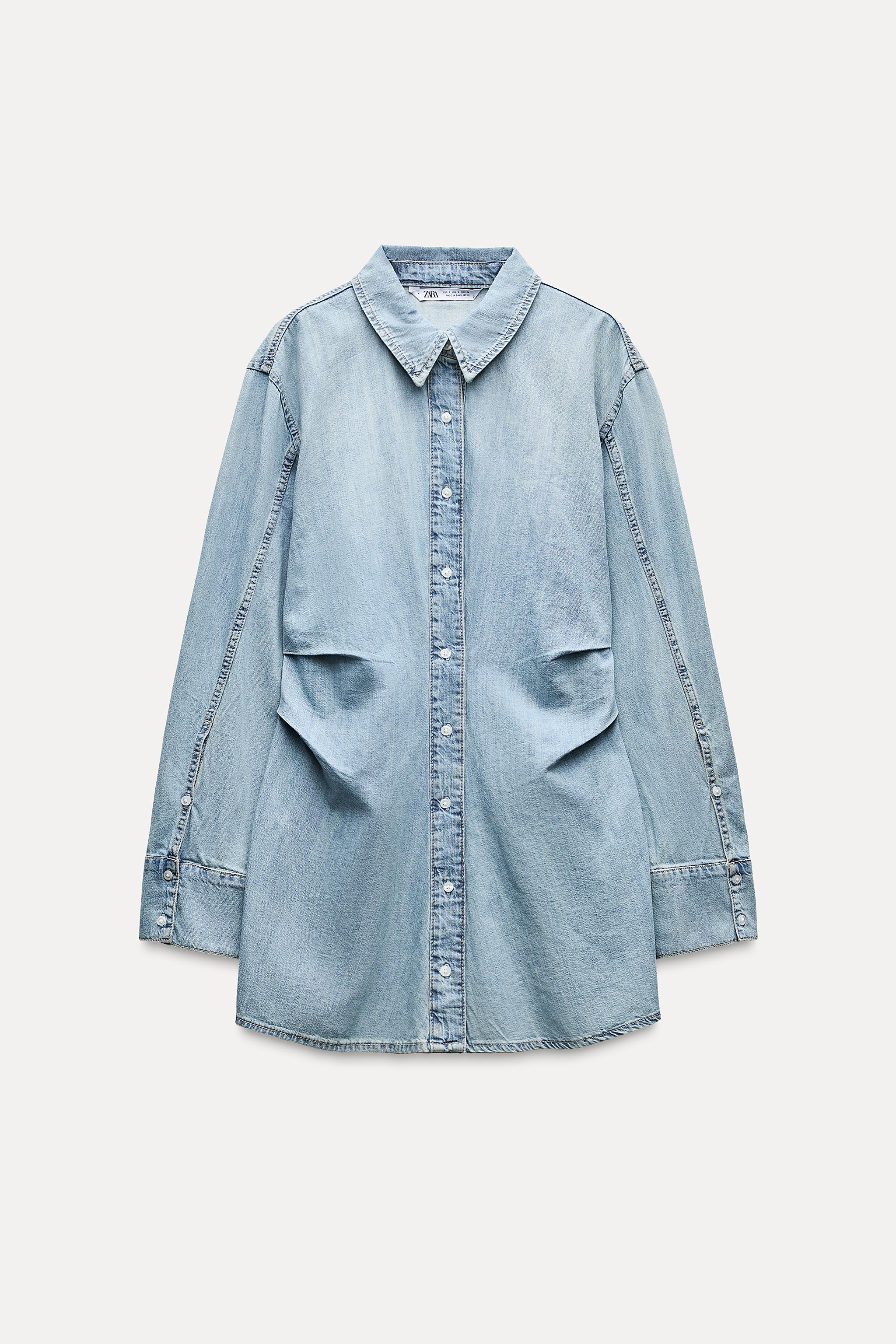 Zara TRF Denim Shirt Dress Sky Blue Women