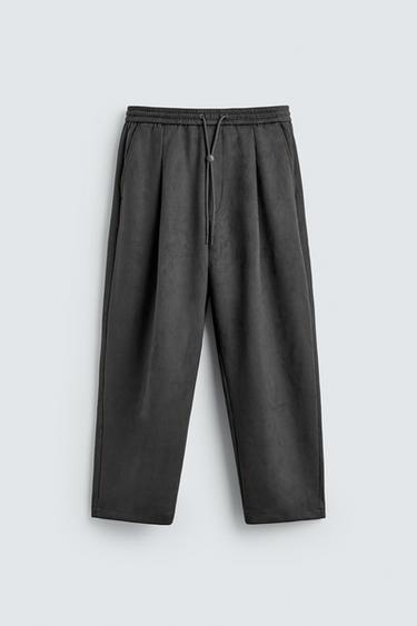 FAUX SUEDE PLEATED TROUSERS - Grey by Zara