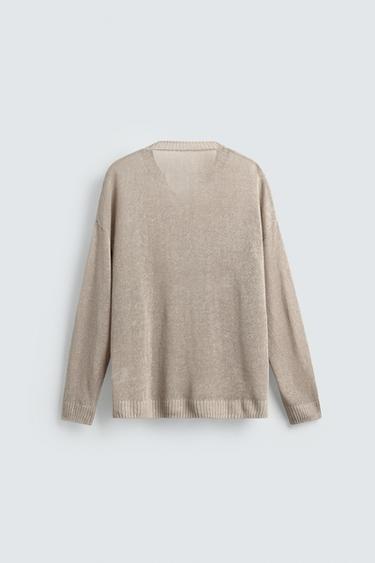 100% LINEN RELAXED FIT JUMPER - Light beige by Zara - Image 7
