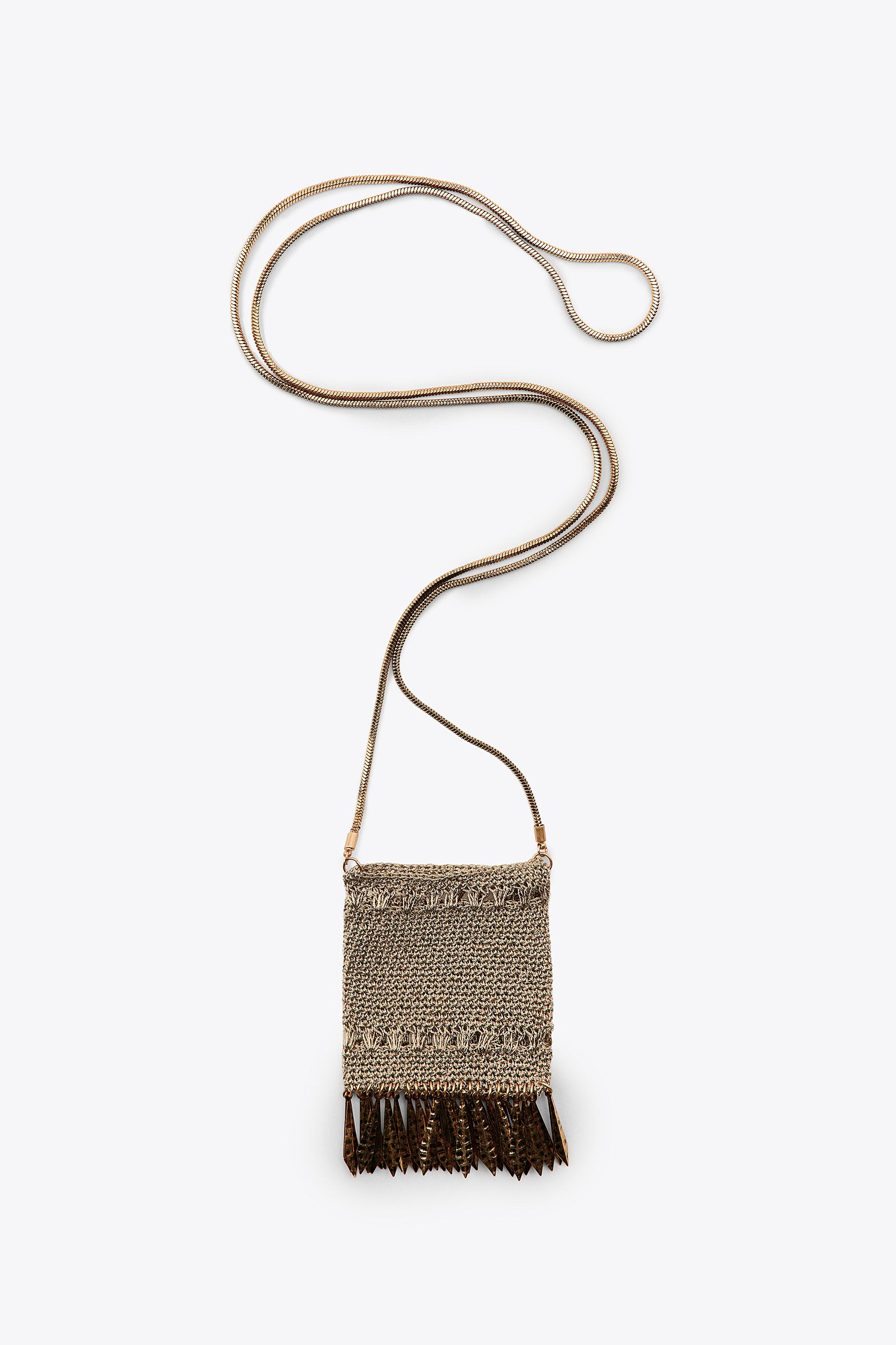 BOLSA MINI MALLA FLECOS METALIZADOS Oro Plata ZARA Mexico