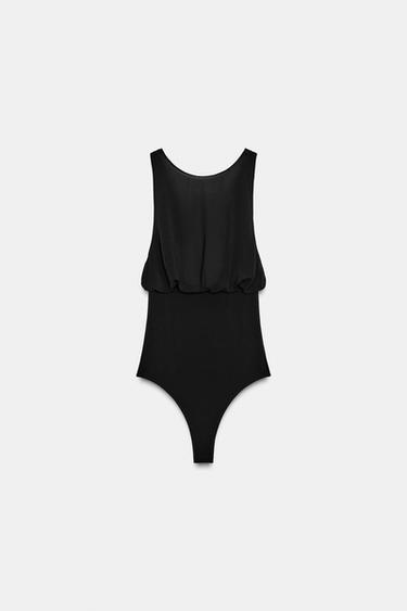 بودي جورجيت ممزوج بربطات - أسود الخاص بـ Zara