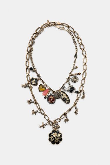 PACK OF 2 CHARM NECKLACES - Aged gold by Zara