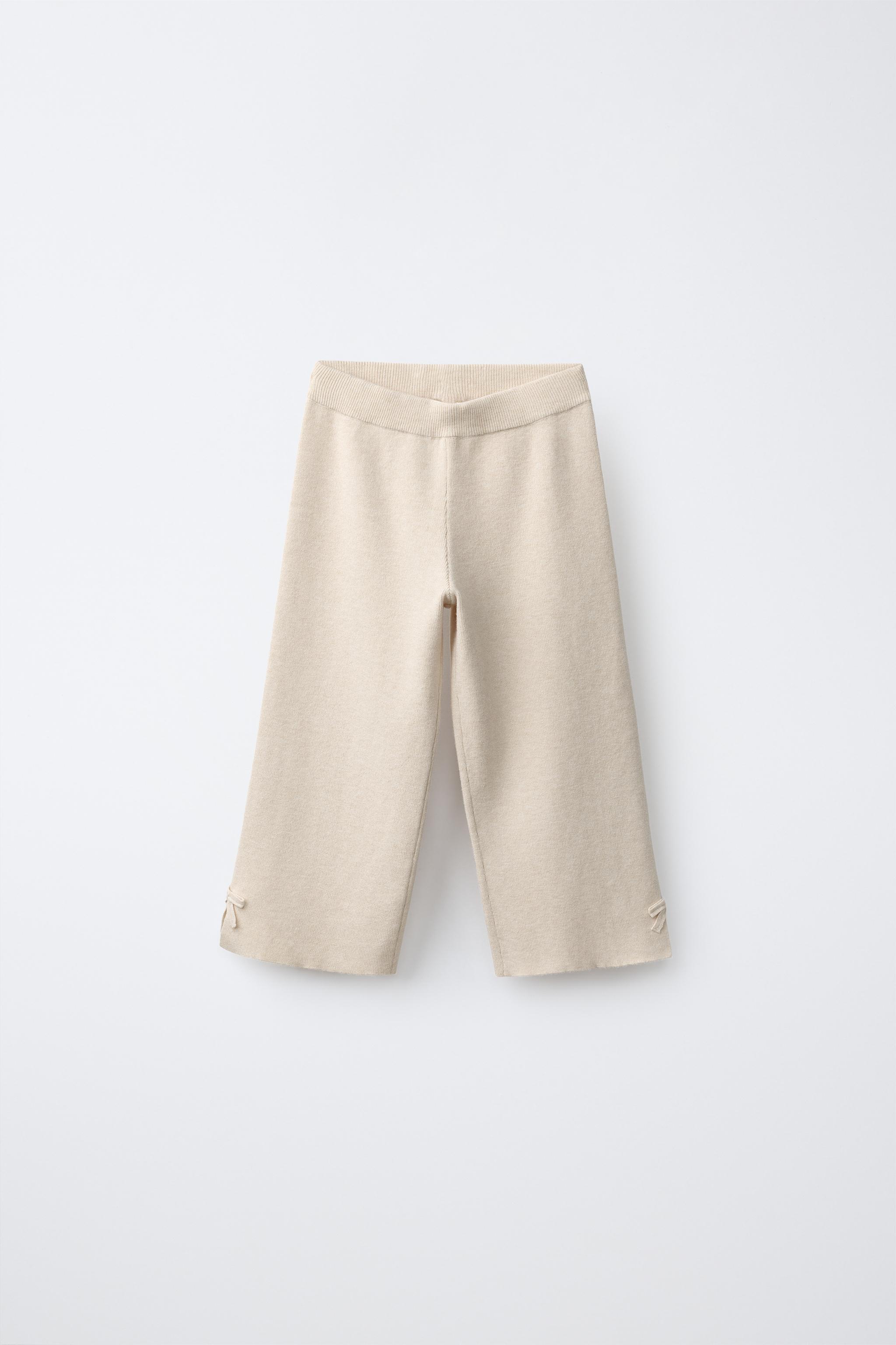 BOW DETAIL KNIT CULOTTES — Light beige